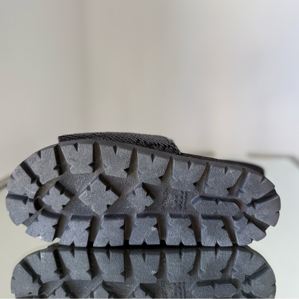 EUC Prada Black Paillettes Sequin Logo Slide Sandals 36 - Picture 3 of 7